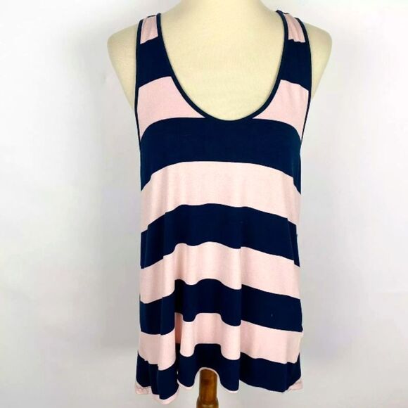 BANANA REPUBLIC Tunic Tank Top Pink Black Stripes Womens Large - Picture 2 of 10